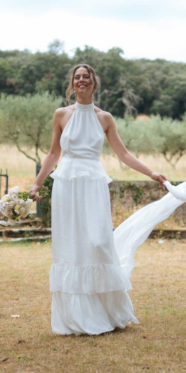 Robe de mariée col américain moderne d'occasion Donatelle Godart
