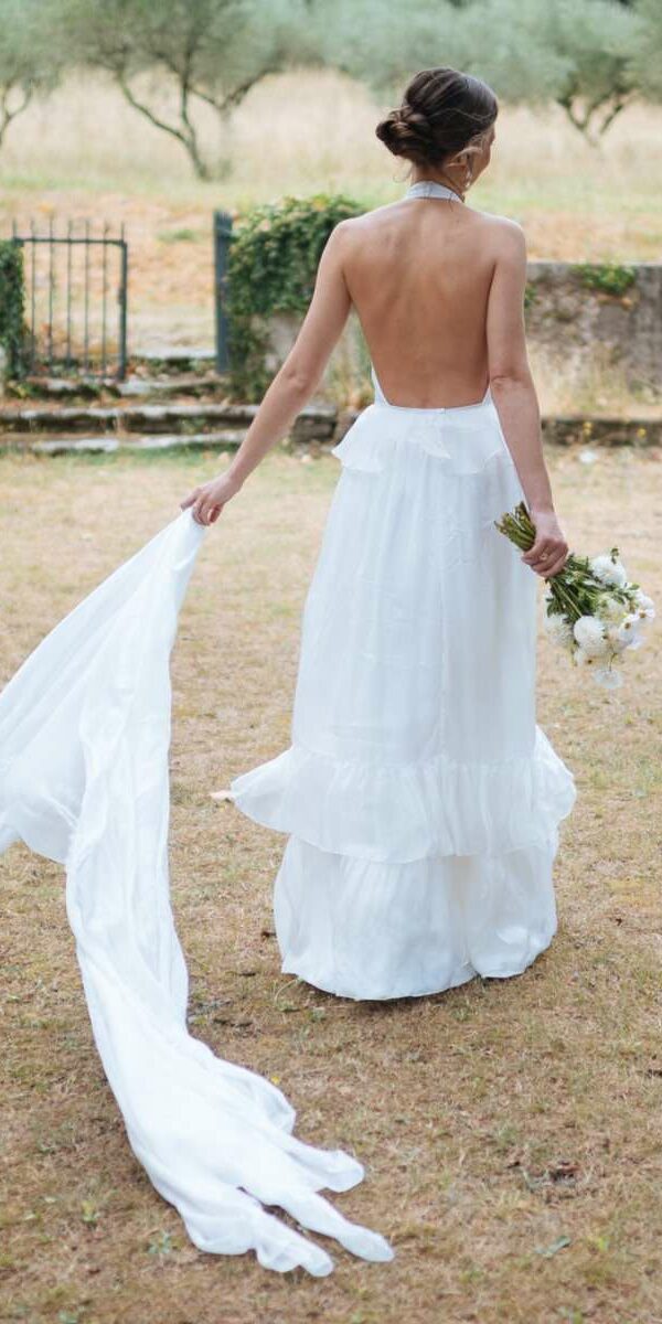 Robe de mariée sans dentelle fluide grand nu Donatelle Godart