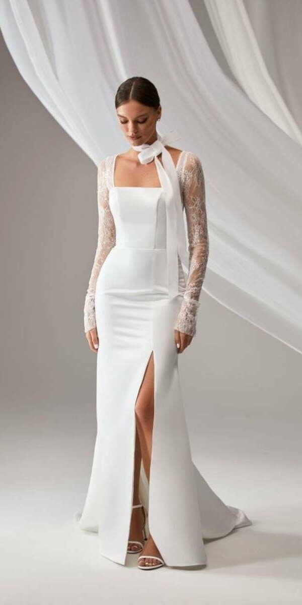 Robe de mariée fendue manches longues glamour Milla Nova
