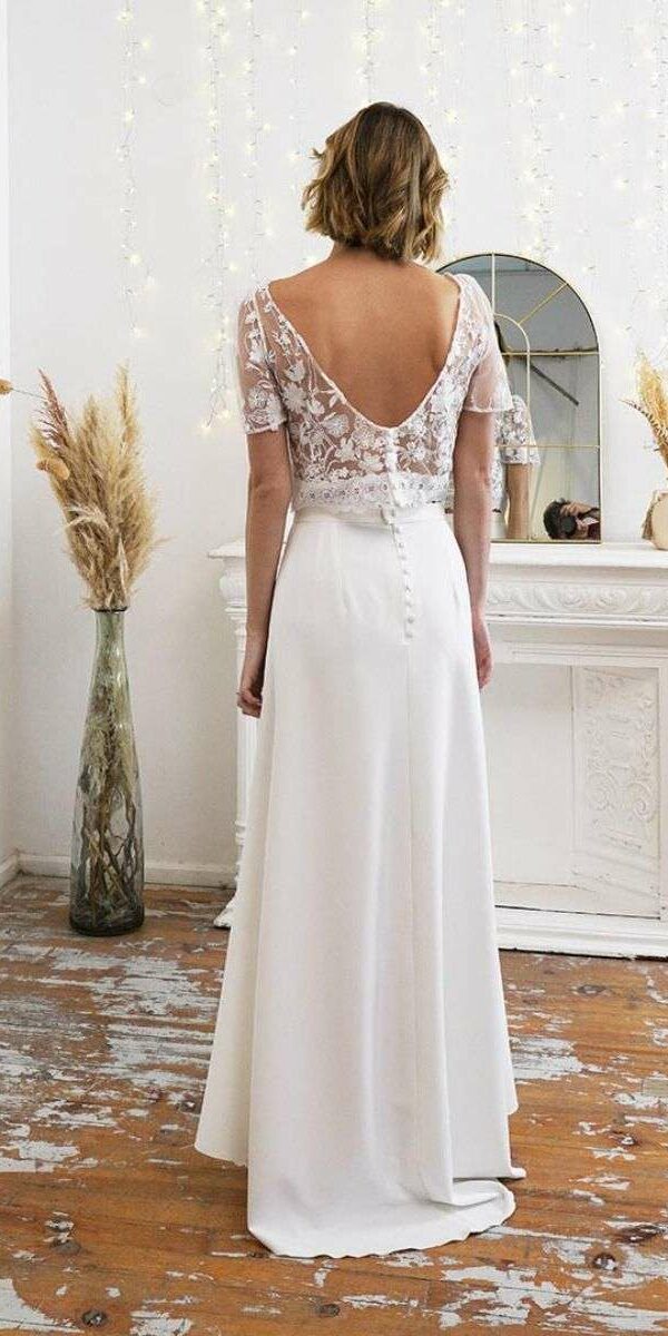 Robe de mariée deux pièces en dentelle dos nu Véronique Combe