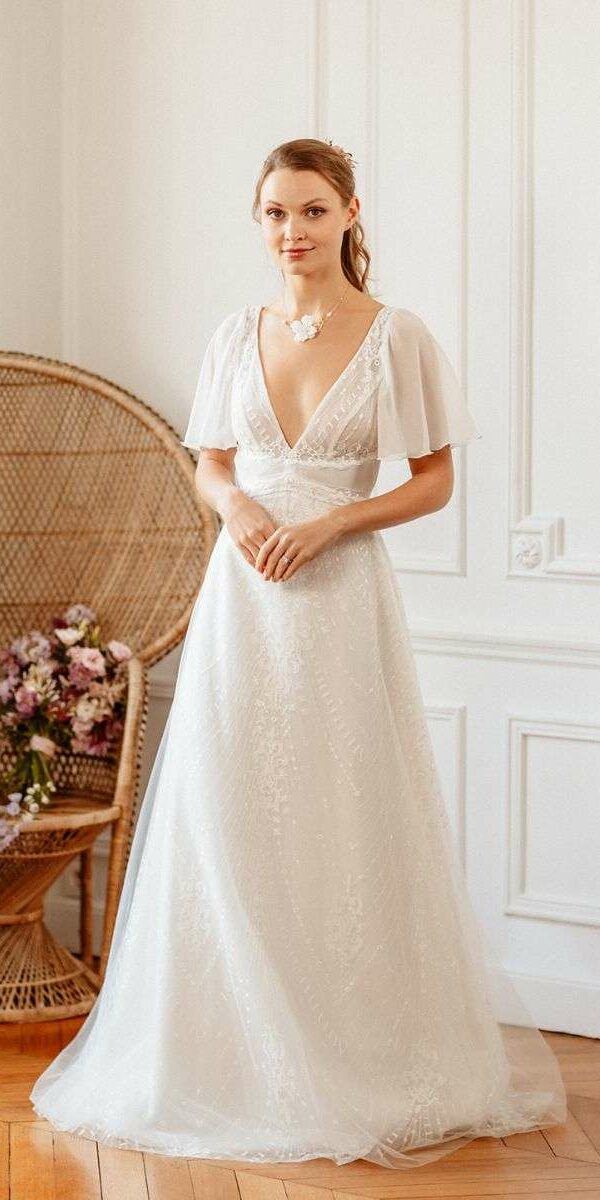Robe de mariée dos nu manches fluides Elsa Gary