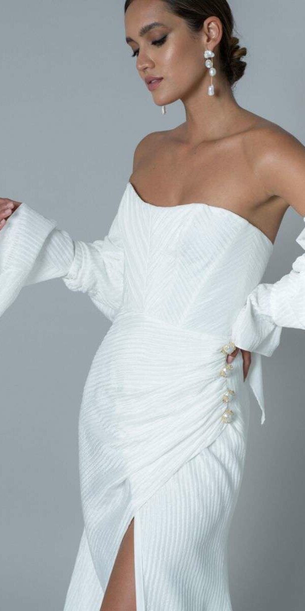 Robe de mariée sirène bustier fendue sans dentelle Rime Arodaky