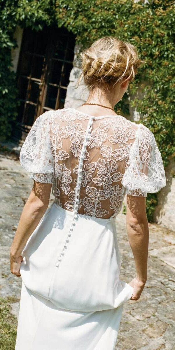 Robe de mariée en tulle brodé avec manches bouffantes Donatelle Godart