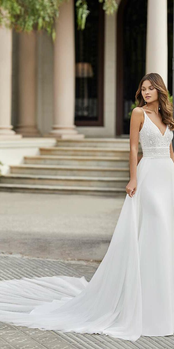 Robe de mariée sirène avec traîne en tulle amovible Rosa Clara