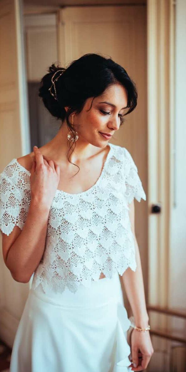 Crop top manches courte en dentelle Elsa Gary